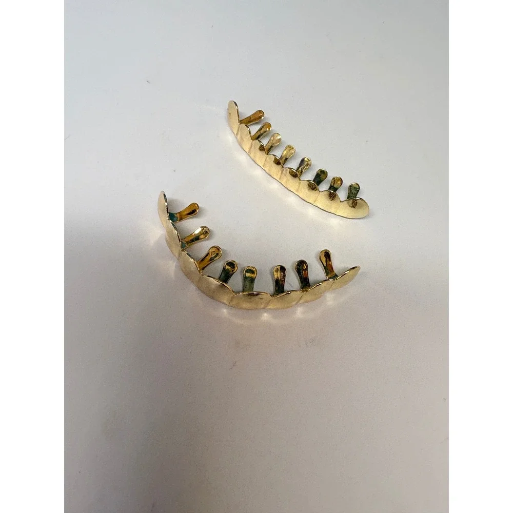 Gold Tone Plain Polished Grillz Set Top and Bottom Adjustable Teeth